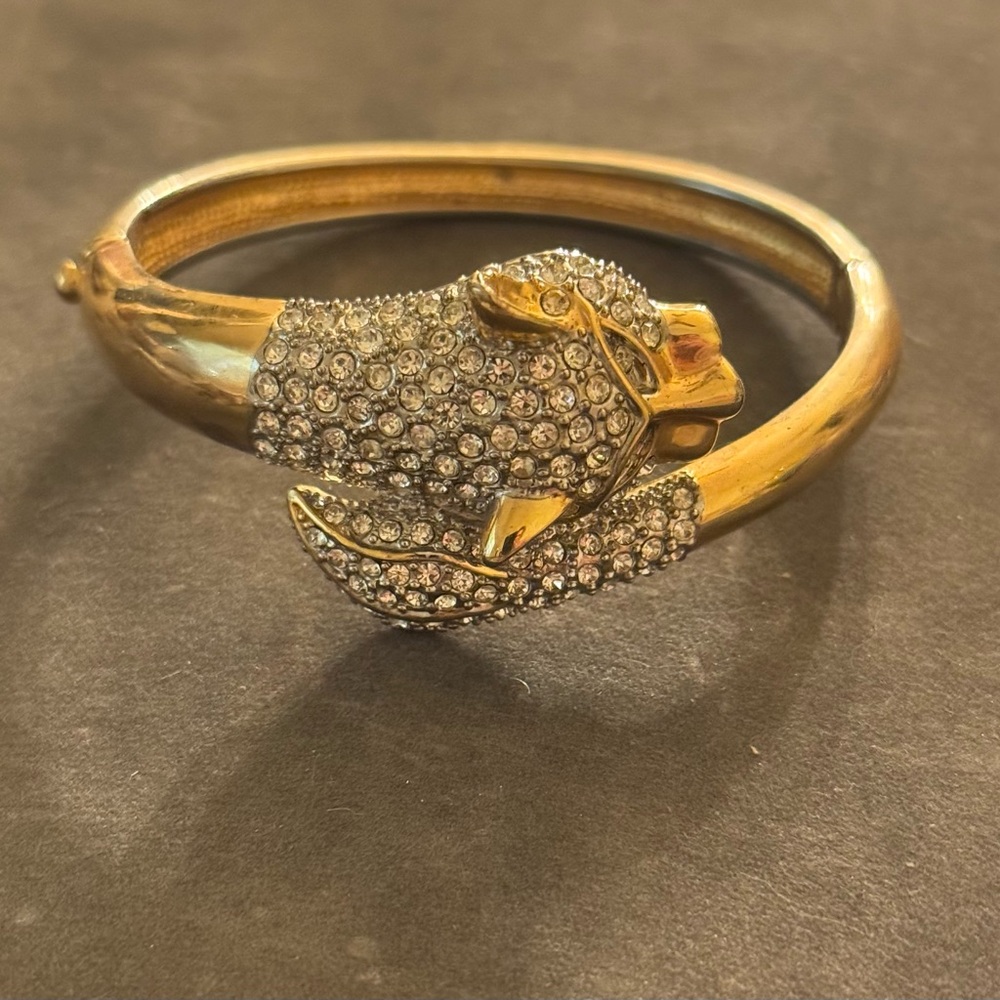 MOV WIFE VTG Gold Pave Crystal Panther Bracelet - Picture 3 of 17